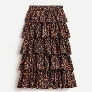 NWT J-Crew Ruffle maxi skirt in leopard - size 8
